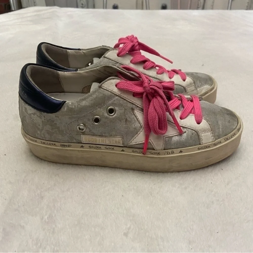 Golden Goose Hi Star sneakers in glitter with checkered pattern and white star